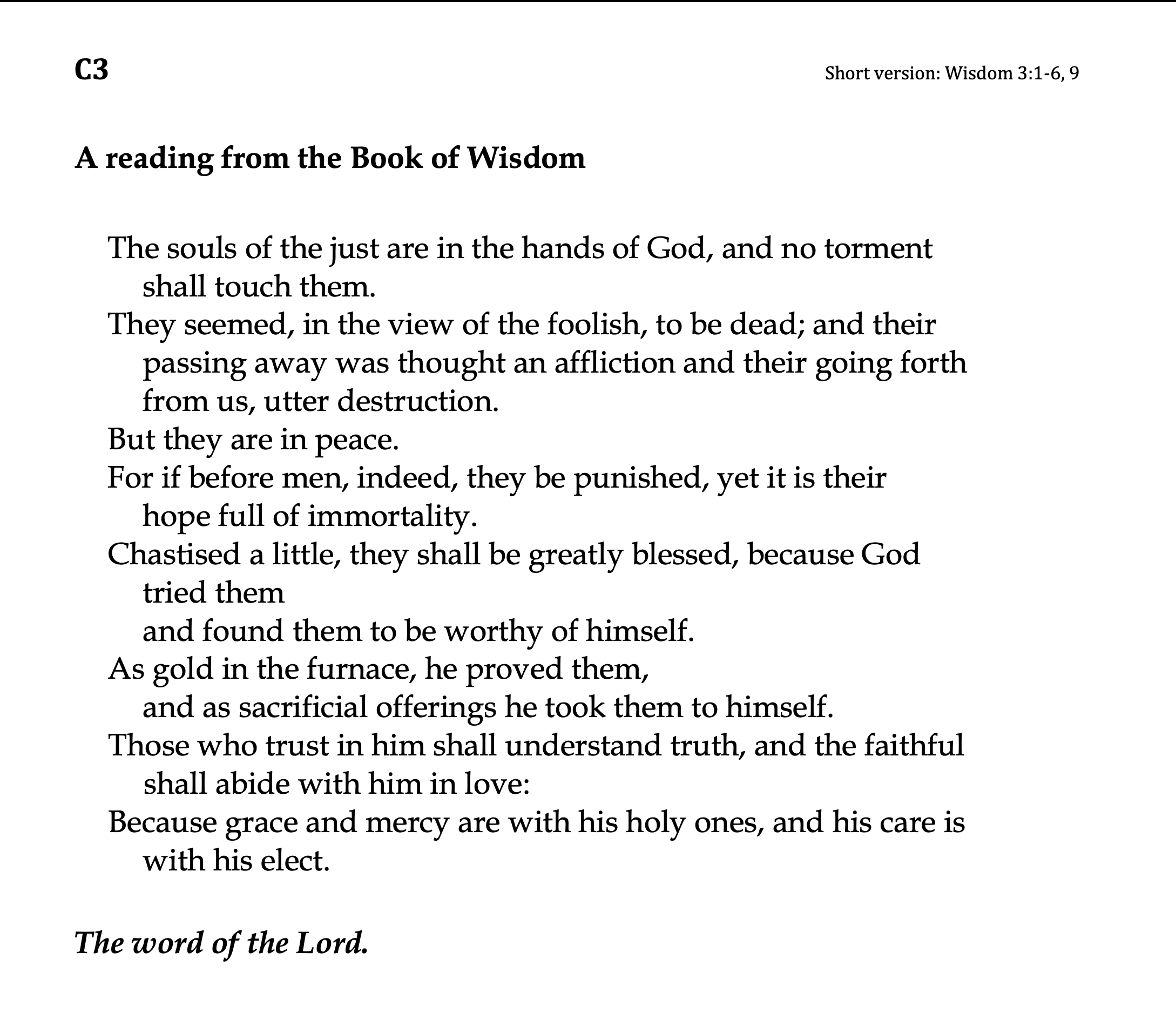 C3 Short Version - Wisdom 3:1-6, 9 Short Version