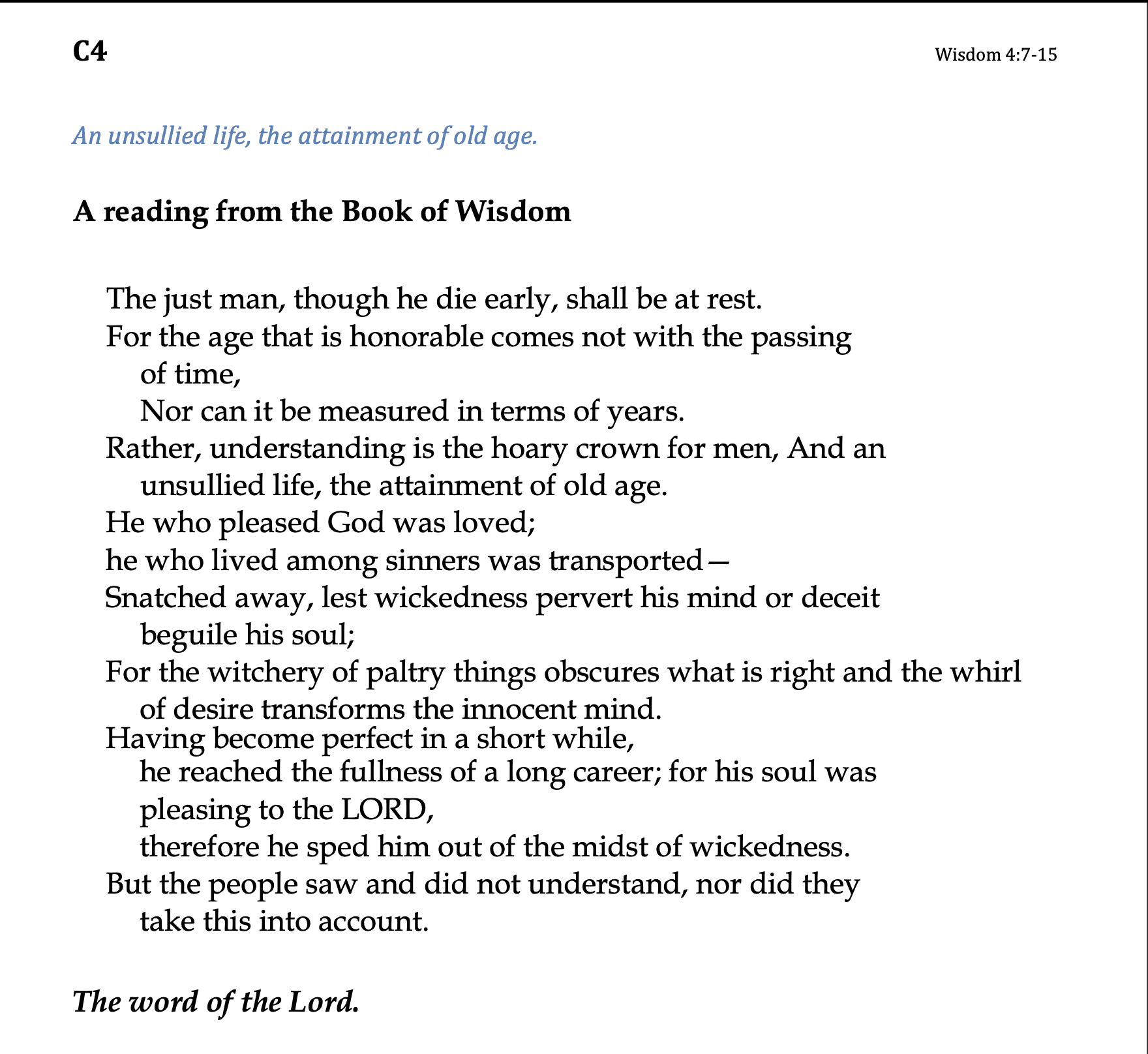 C4 - Wisdom 4:7-15