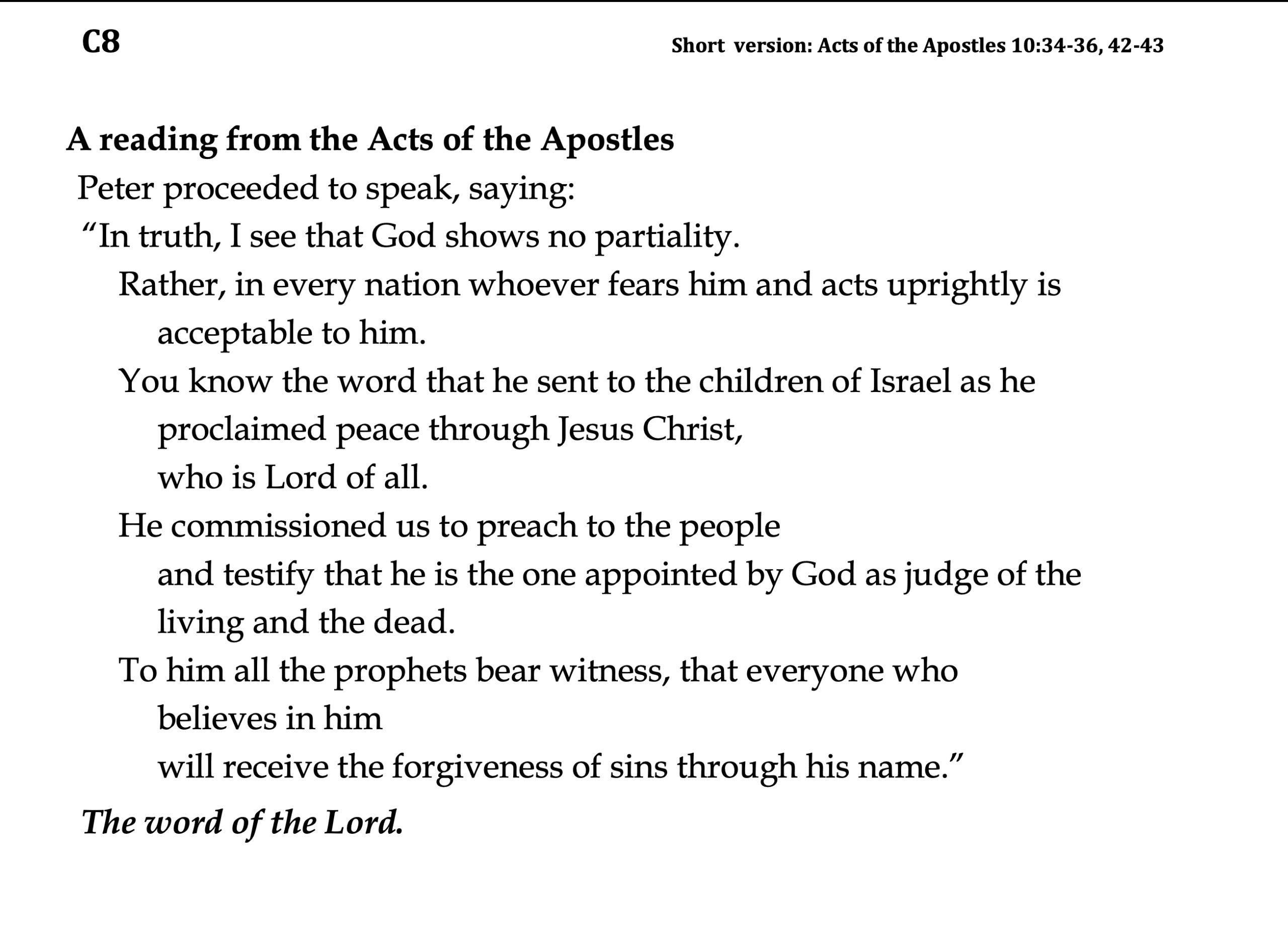 C8 Short Version - Acts 10:34-36, 42-43