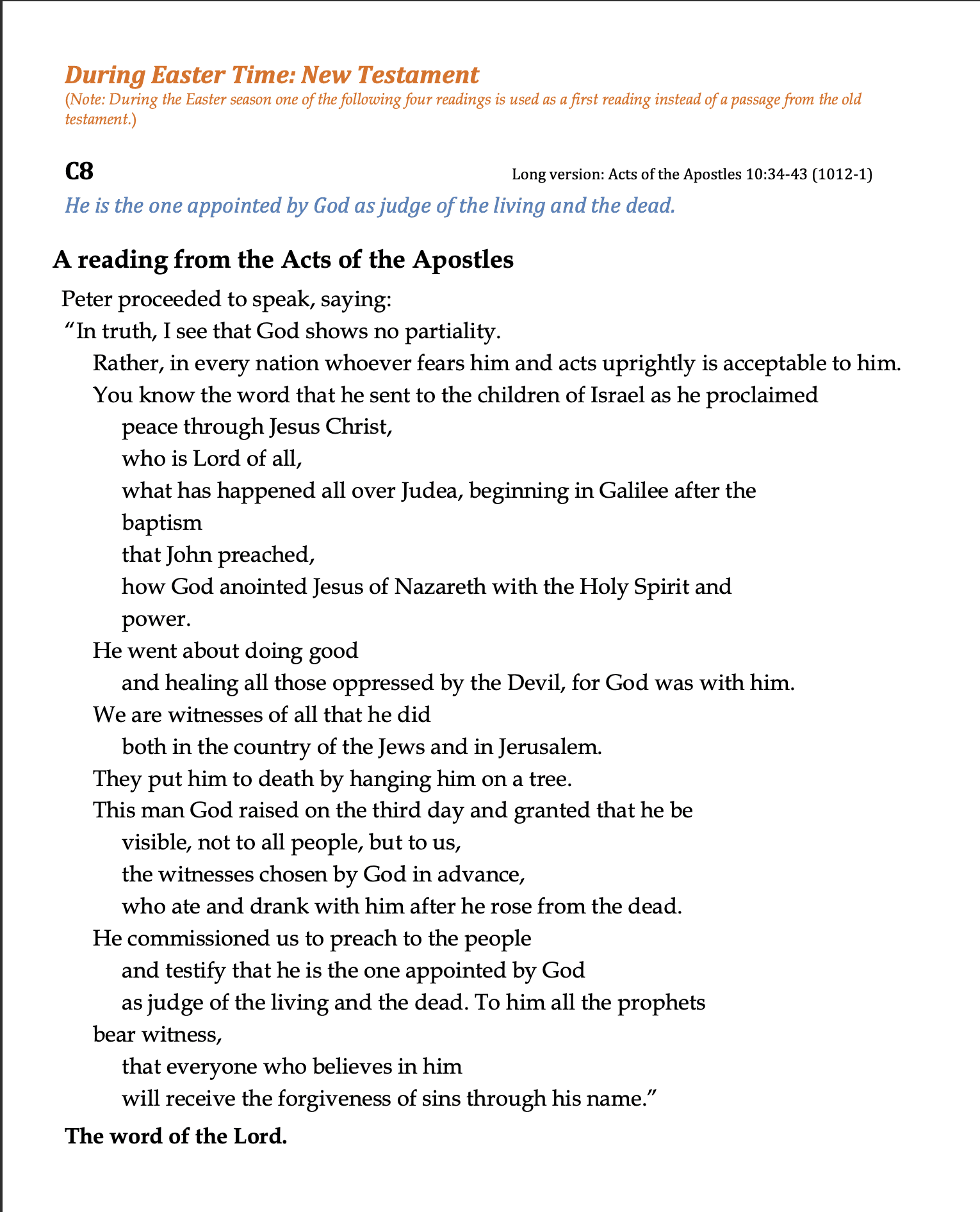 C8 Long Version - Acts 10:34-43