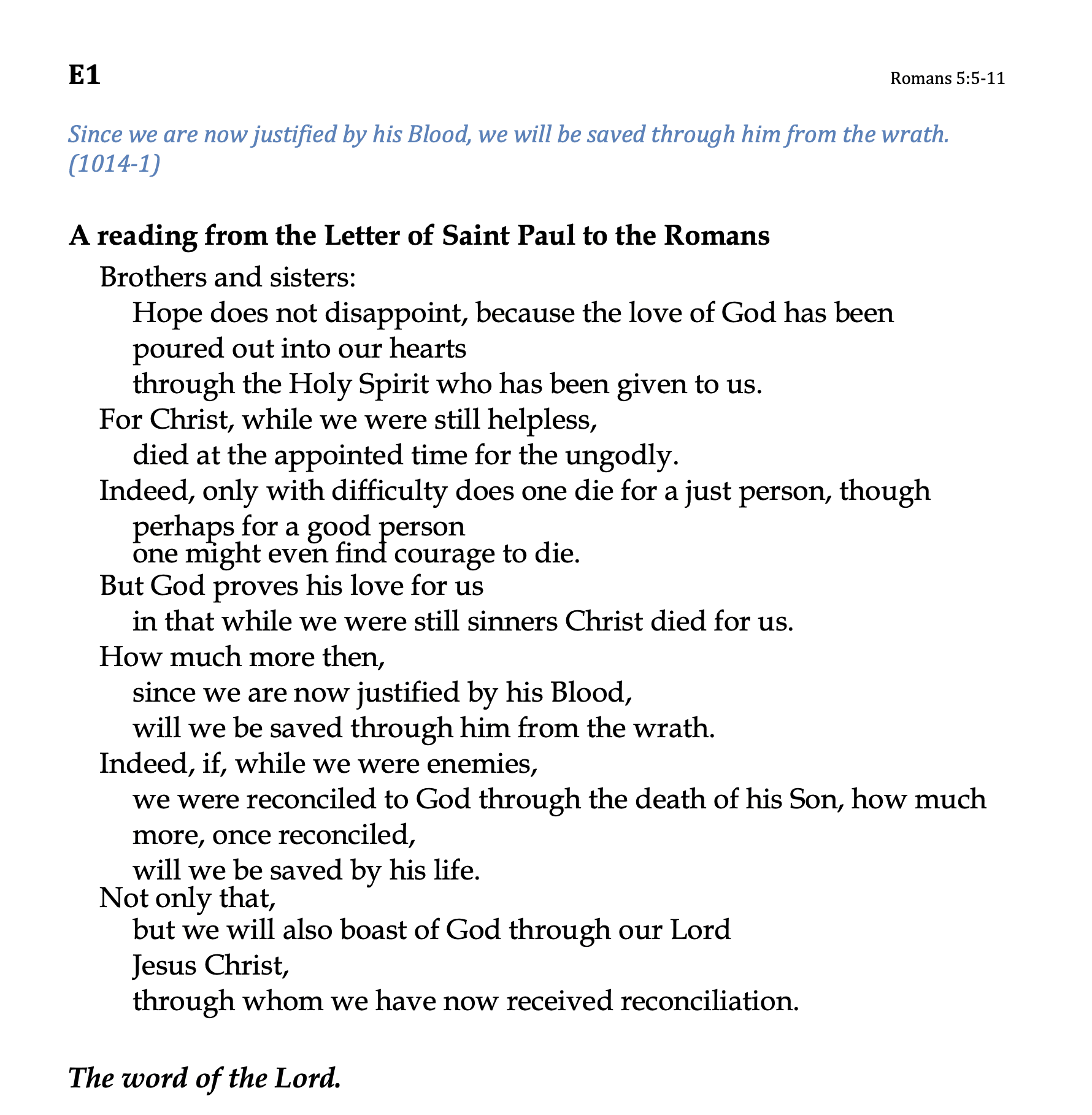 E1 - Romans 5:5-11