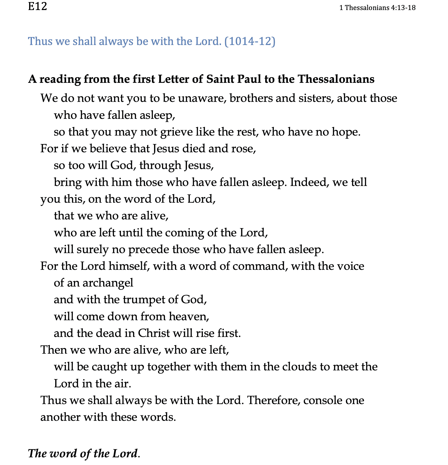 E12 - 1 Thessalonians 4:13-18