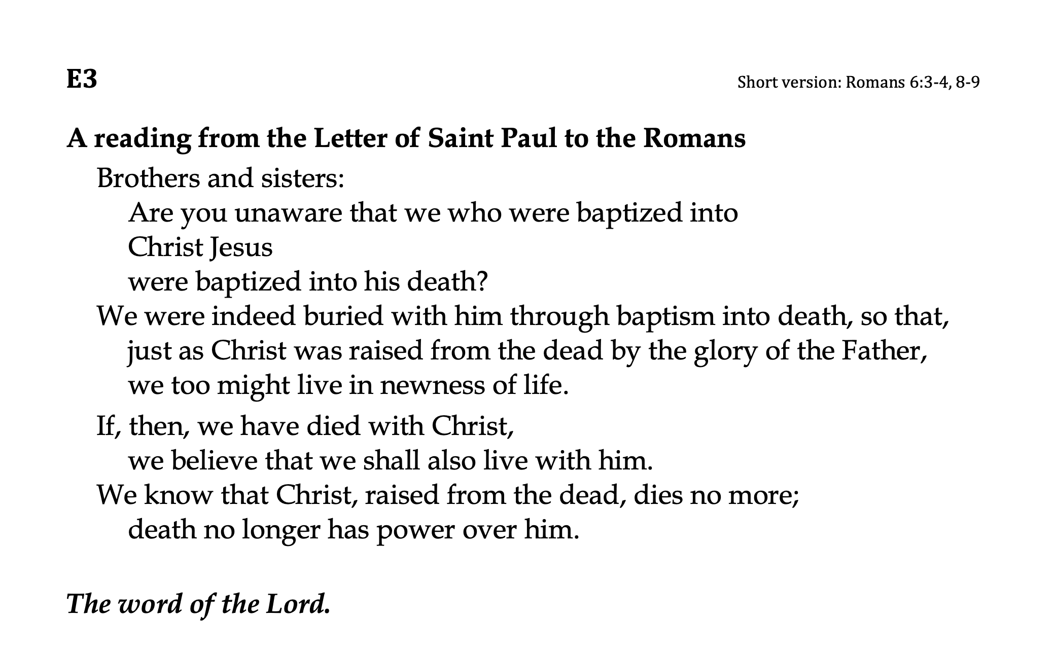 E3 - Short - Romans 6:3-4, 8-9