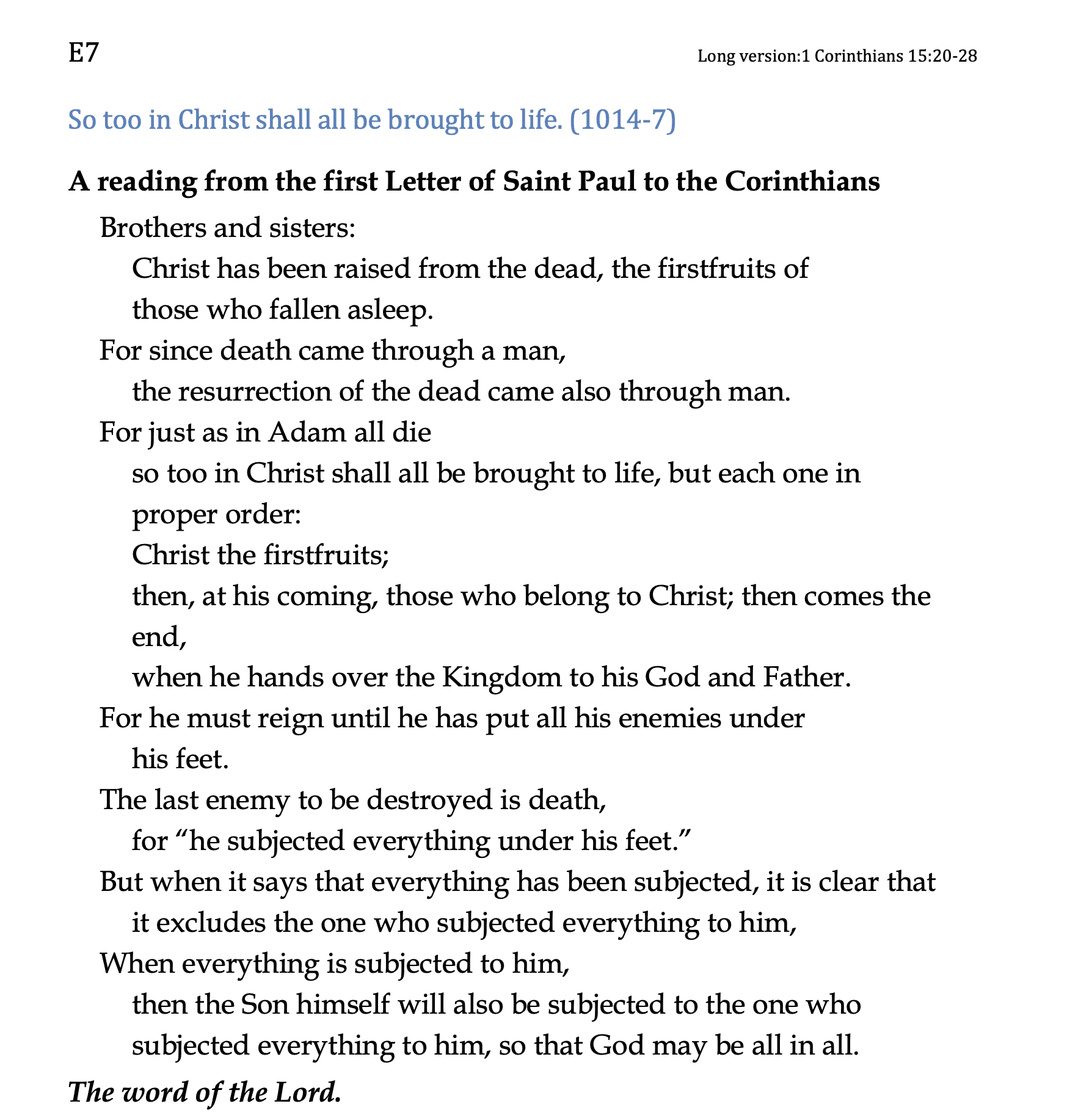 E7 - Long - 1 Corinthians 15:20-28