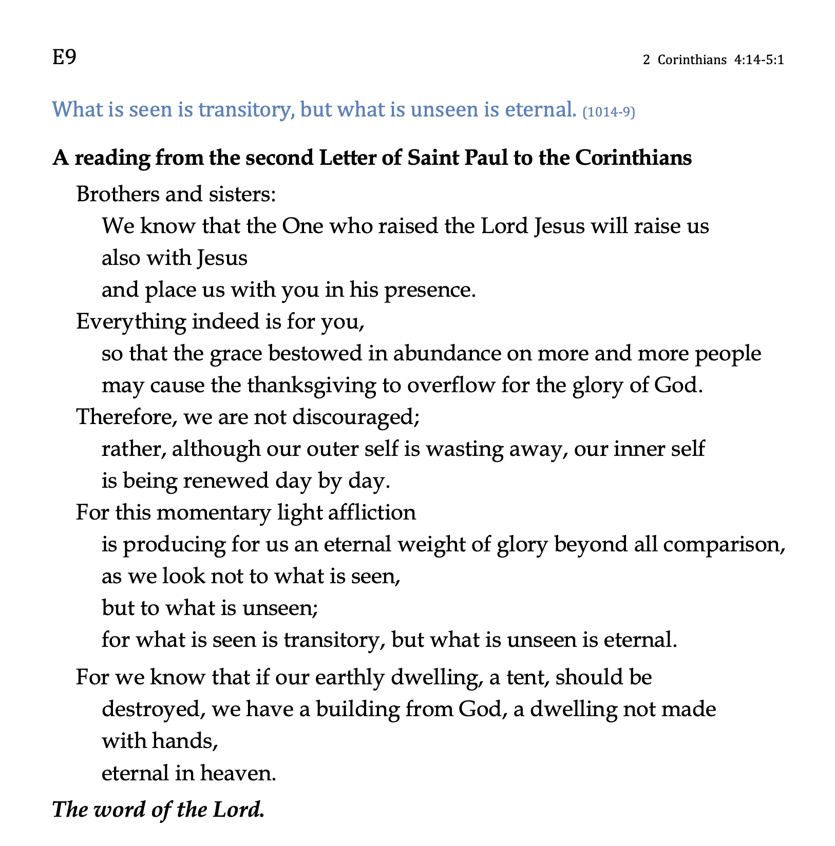 E9 - 2 Corinthians 4:14-5:1