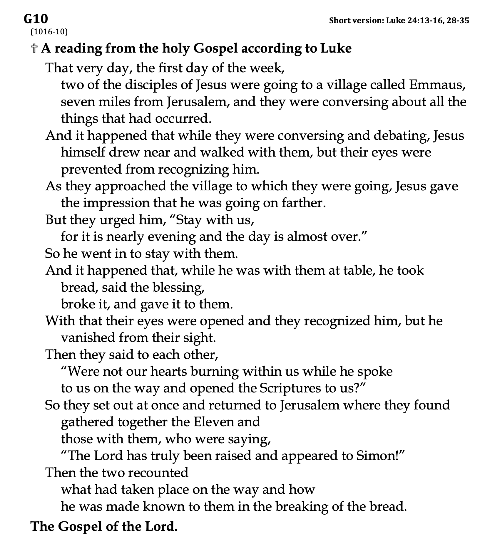 G10 - Short - Luke 24:13-16, 28-35