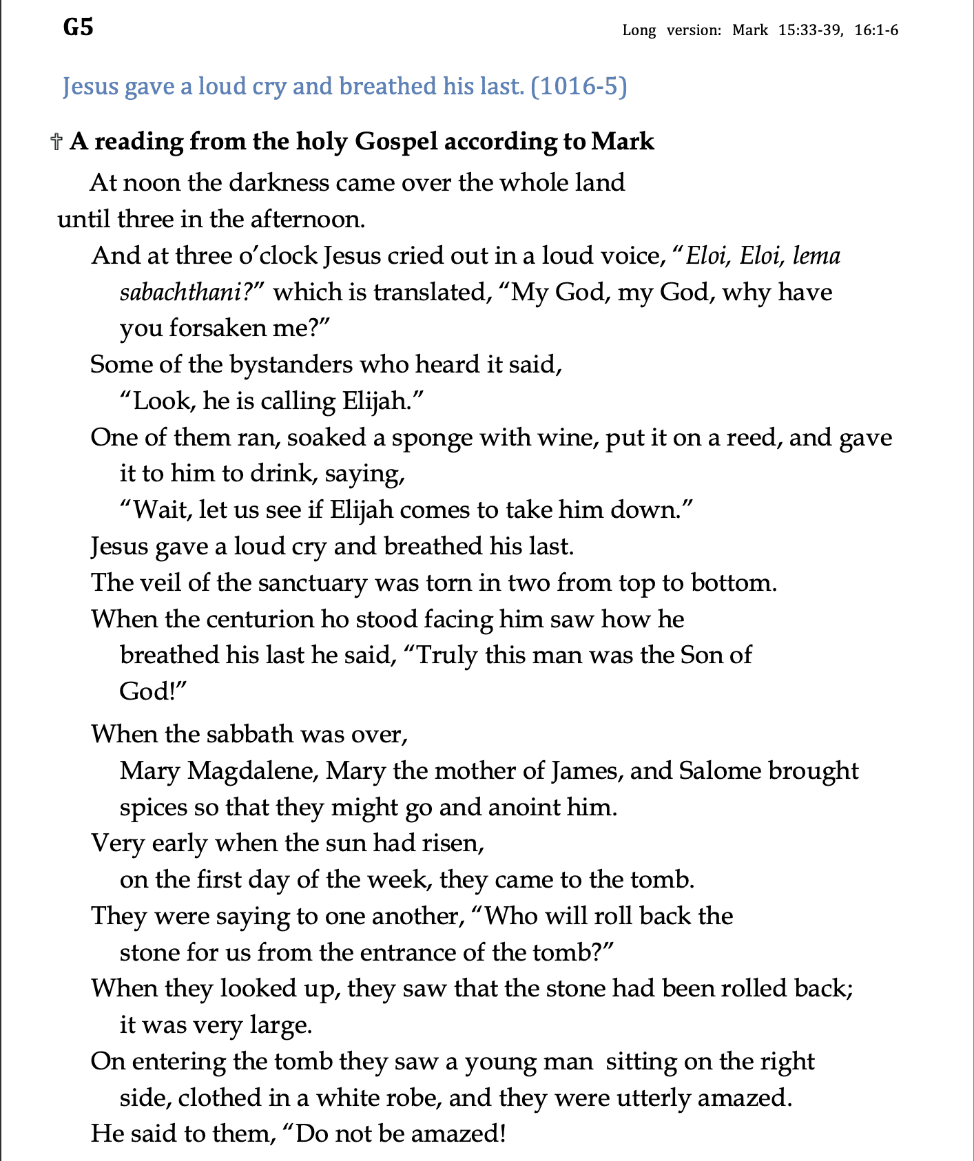 G5 - Long - Mark 15:33-39, 16:1-6