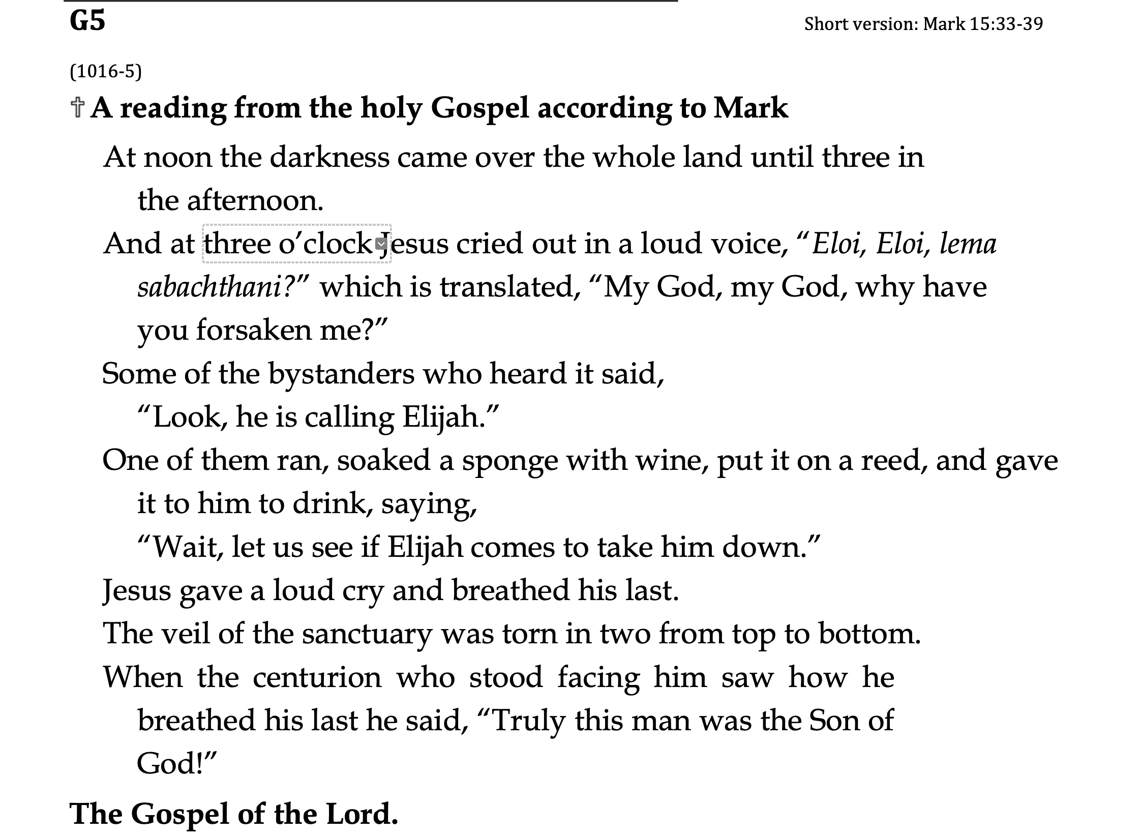 G5 - Short - Mark 15:33-39
