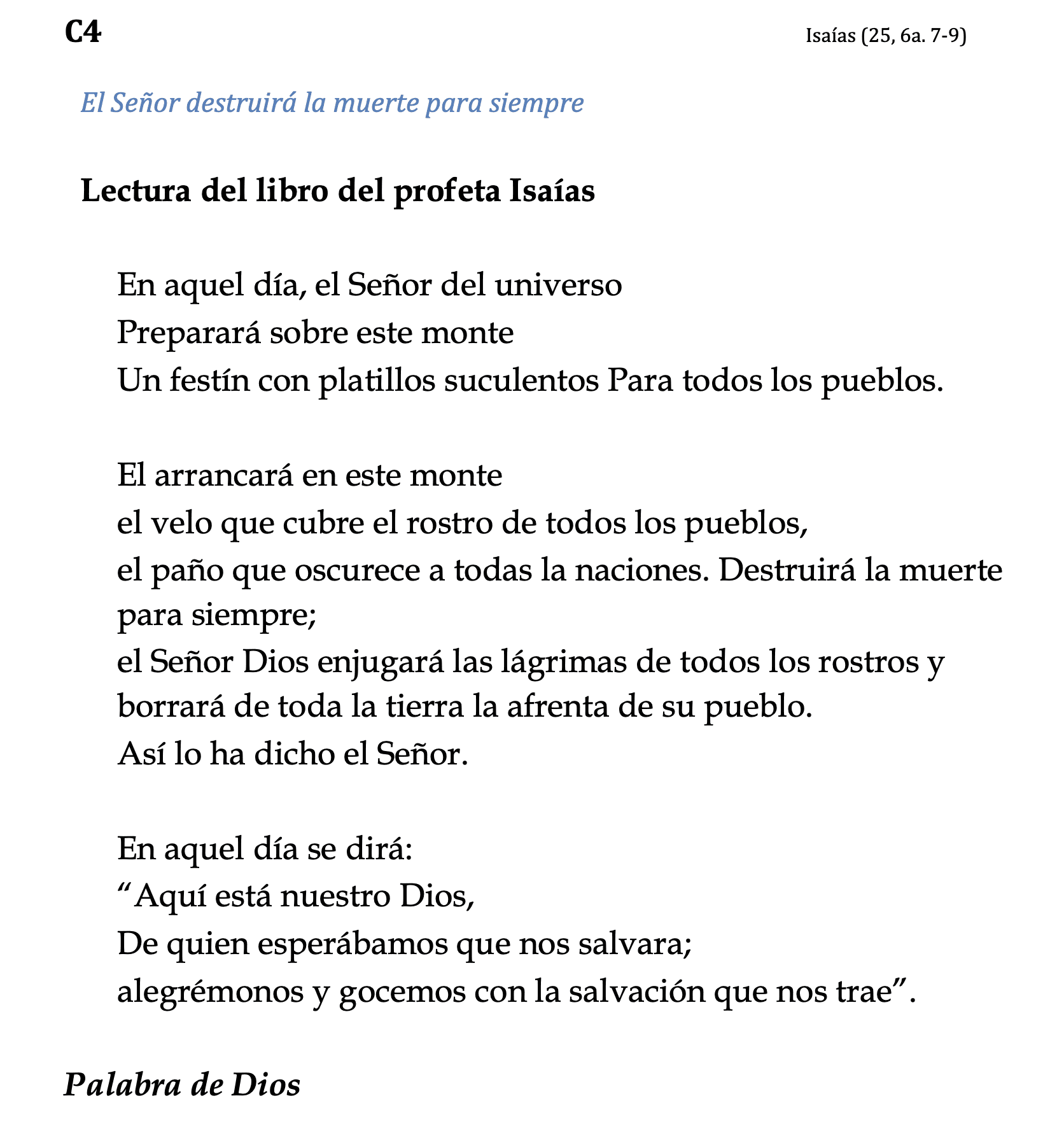 C4 - Isaias 25:25 6a,7-9
