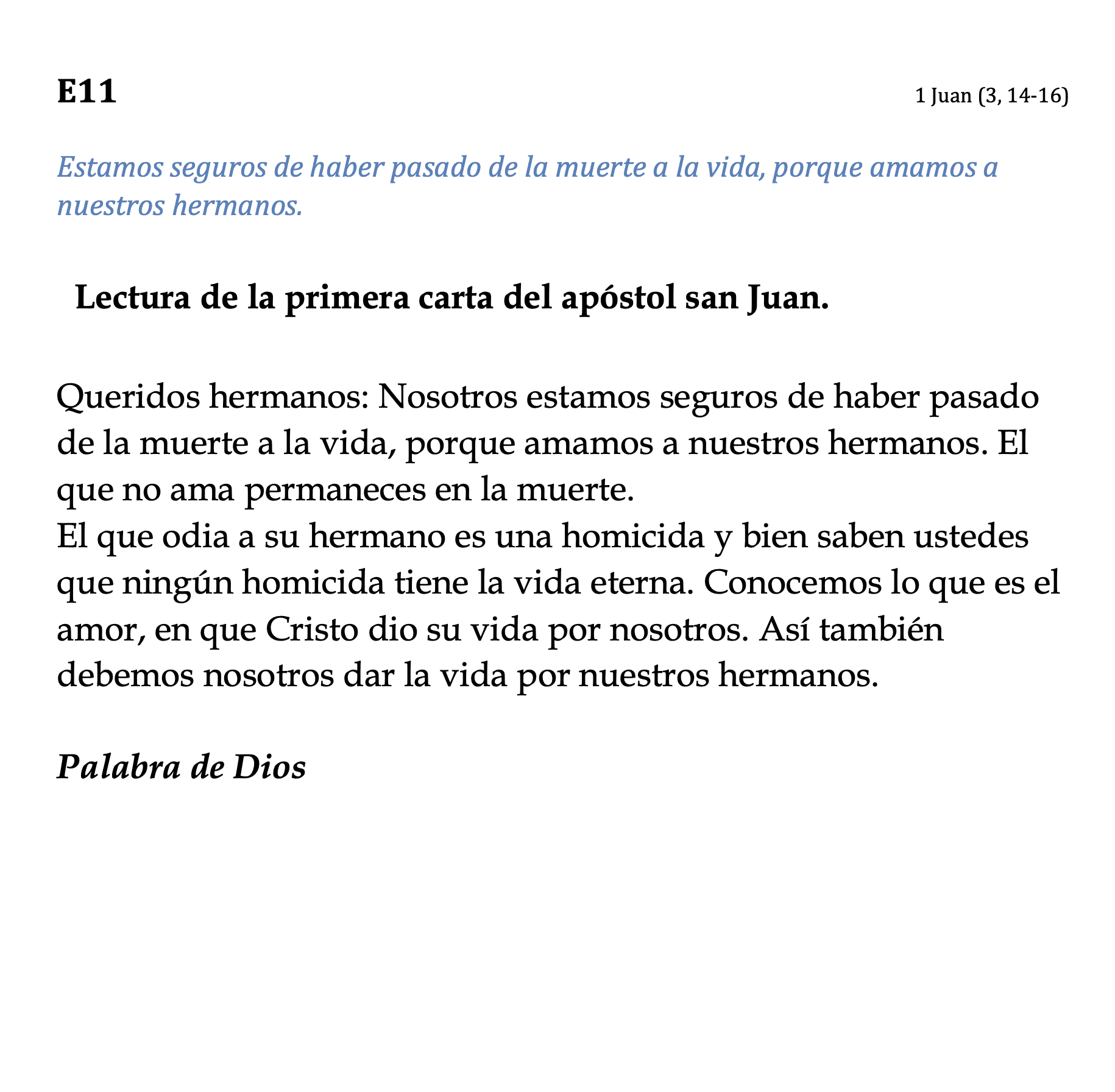 E11 - 1 Juan 3:14-16