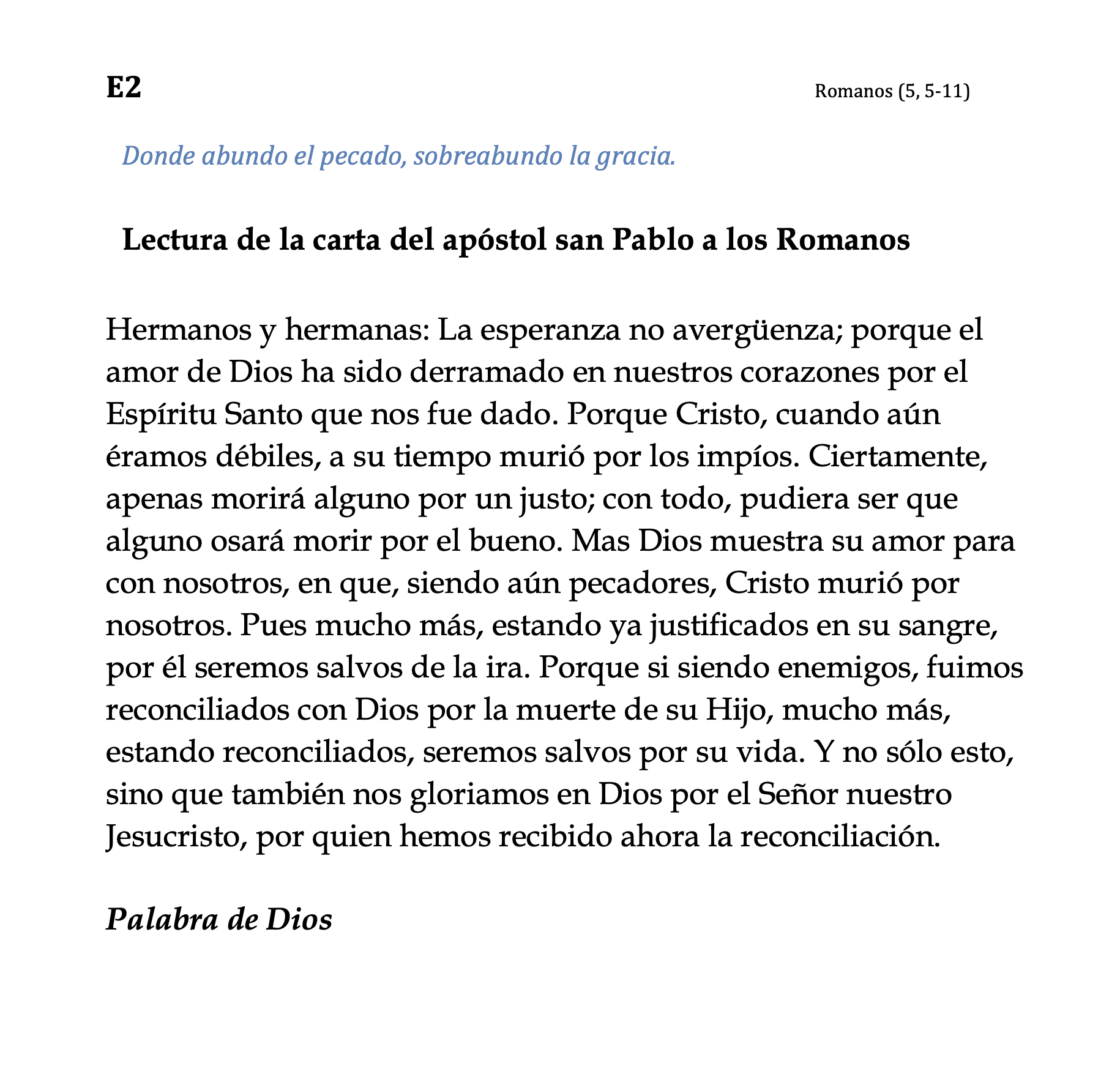 E2 - Romanos 5, 5-1E1
