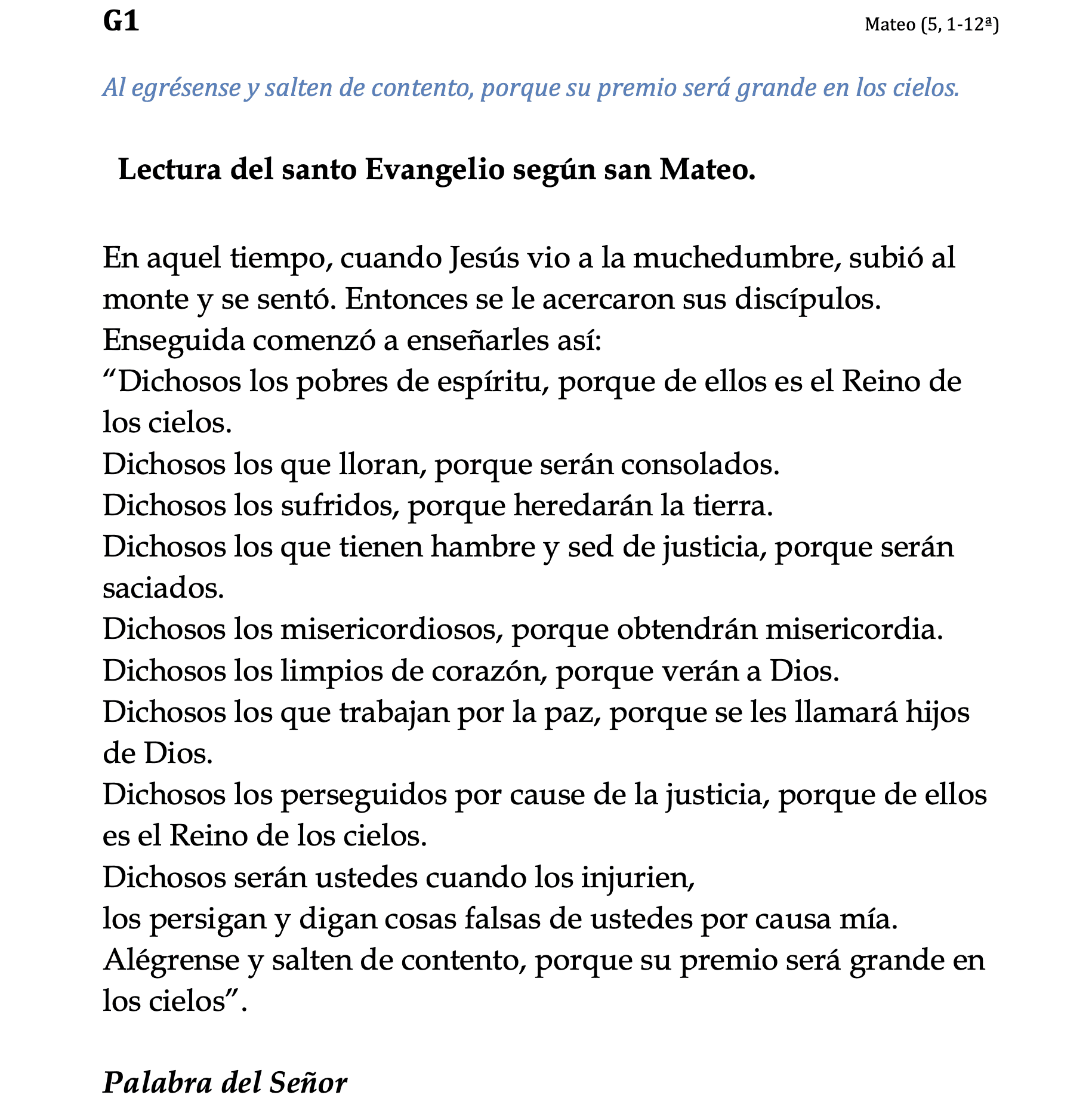 G1 - Mateo 5, 1-12a
