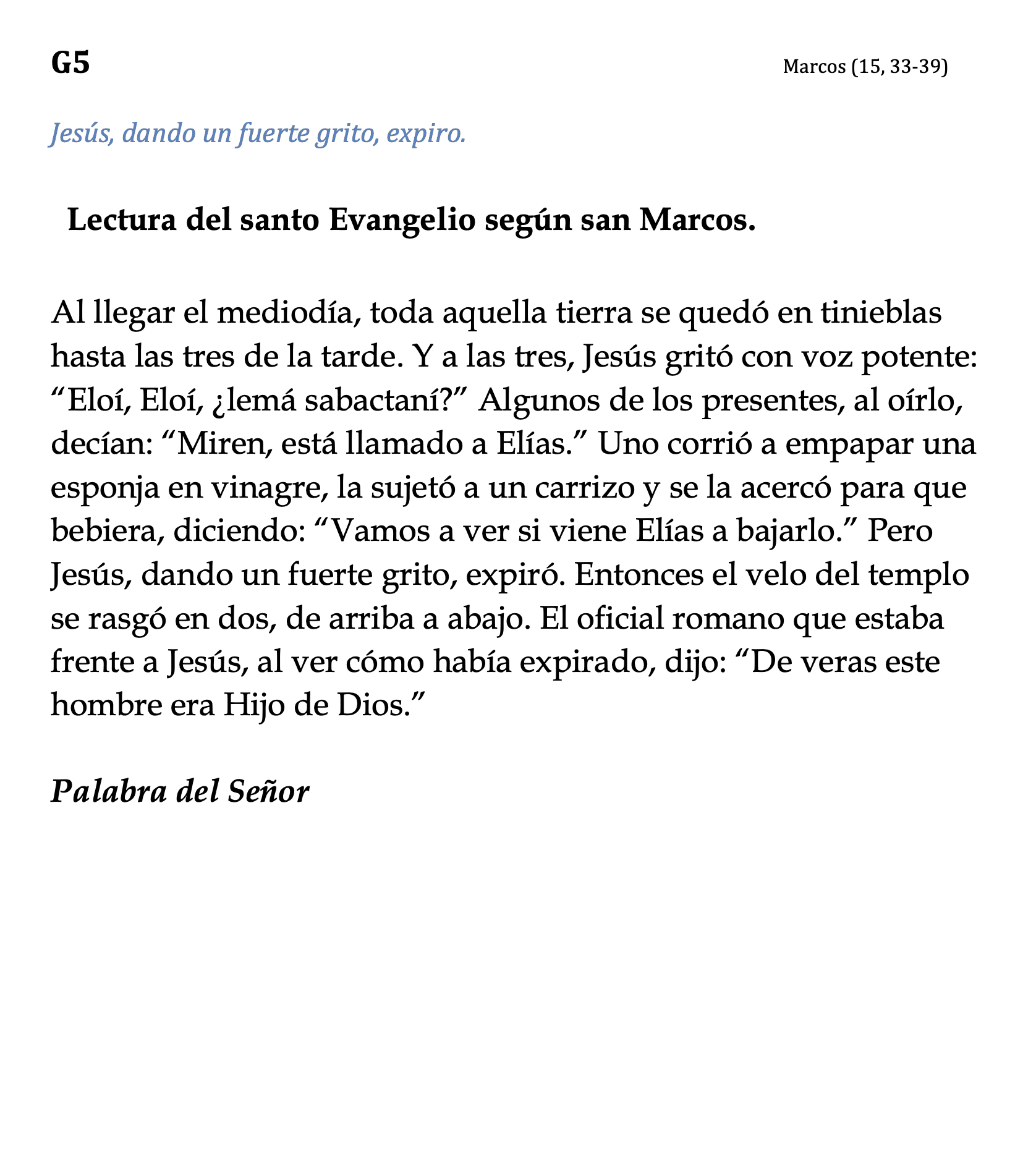 G5 - Marcos 15, 33-39